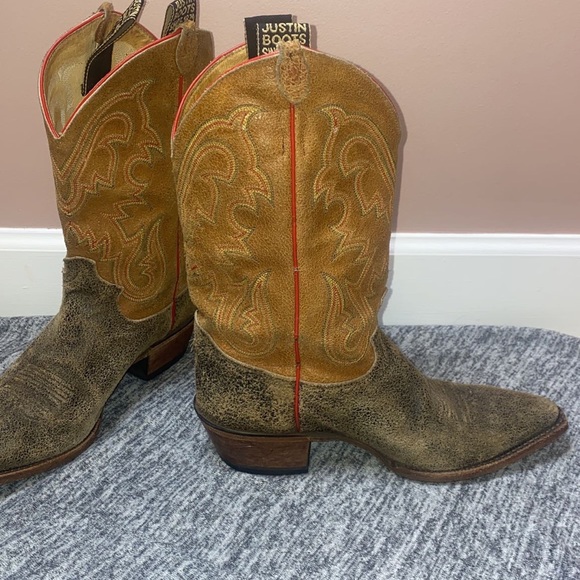 🚫SOLD🚫 Vtg Justin Boots 2toned suede leather midcalf ladies cowboy boots 8.5B - Picture 6 of 14